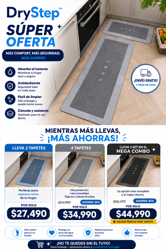 💧 COMBO 2X1 Alfombras Antideslizantes – Evita caídas en la cocina o baño⚠️ Absorbe al instante